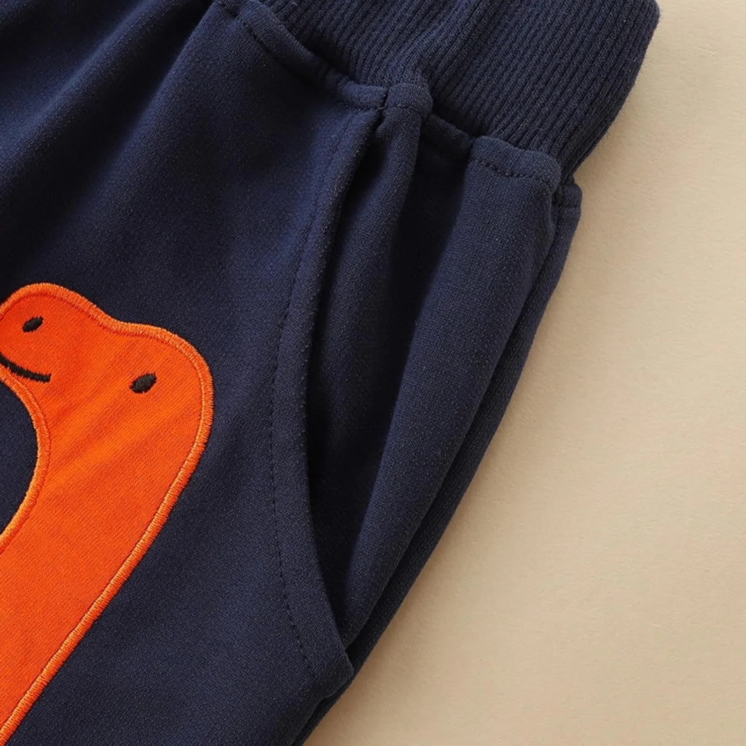 Toddler Baby Boys Sweatpants Kids Funny Dinosaur Embroidered Pull On Jogger Pants Elastic Waist Trouser with Pockets