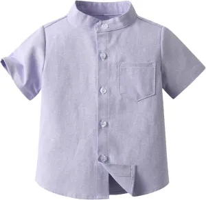 Toddler Boys Button Up Henley Shirt Baby Summer Linen Cotton Dress Shirts Kids Short Sleeve Tees Kids Clothes Girls