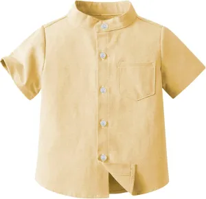 Toddler Boys Button Up Henley Shirt Baby Summer Linen Cotton Dress Shirts Kids Short Sleeve Tees Kids Clothes Girls