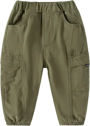 Toddler Boys Pull On Cargo Pants Baby Boys Loose Long Pant with Pockets Lightweight Joggers Sweatpants