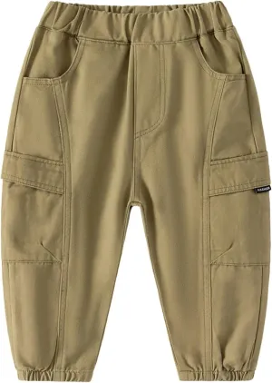 Toddler Boys Pull On Cargo Pants Baby Boys Loose Long Pant with Pockets Lightweight Joggers Sweatpants