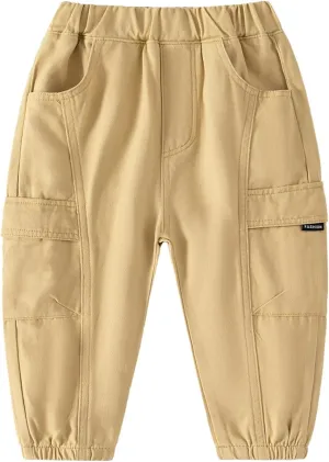 Toddler Boys Pull On Cargo Pants Baby Boys Loose Long Pant with Pockets Lightweight Joggers Sweatpants