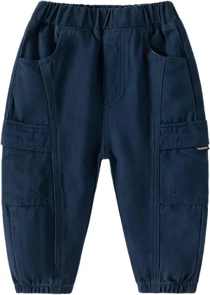 Toddler Boys Pull On Cargo Pants Baby Boys Loose Long Pant with Pockets Lightweight Joggers Sweatpants