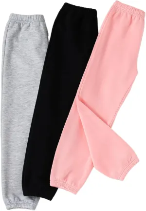 Toddler Girls Pull On Fleece Jogger Sweatpants Girls Elastic Waist Thermal Lined Pants for Kids