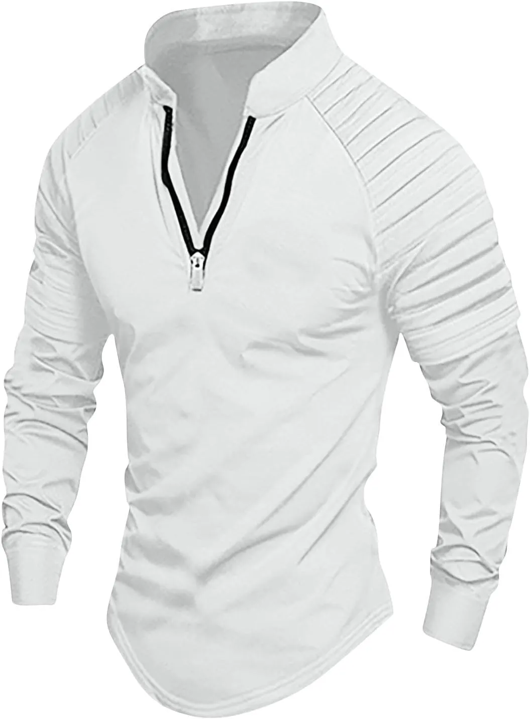 Tops for Men T-Shirts Long Sleeve Quarter Zip Collared T-Shirt Casual Slim Fit Workout Gym Tee Top Undershirt
