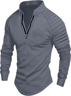 Tops for Men T-Shirts Long Sleeve Quarter Zip Collared T-Shirt Casual Slim Fit Workout Gym Tee Top Undershirt