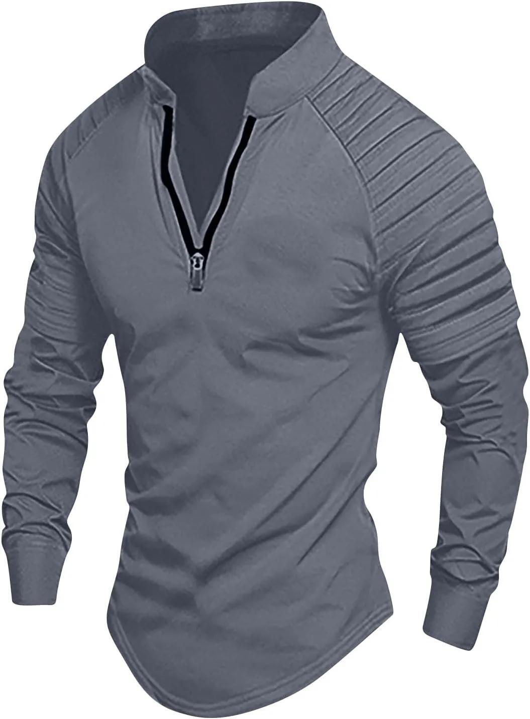 Tops for Men T-Shirts Long Sleeve Quarter Zip Collared T-Shirt Casual Slim Fit Workout Gym Tee Top Undershirt