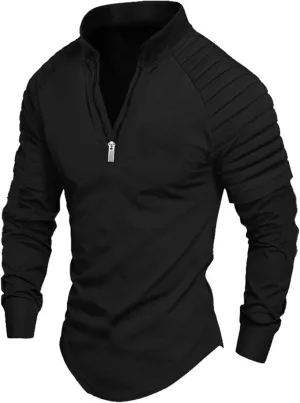 Tops for Men T-Shirts Long Sleeve Quarter Zip Collared T-Shirt Casual Slim Fit Workout Gym Tee Top Undershirt