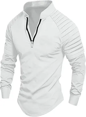 Tops for Men T-Shirts Long Sleeve Quarter Zip Collared T-Shirt Casual Slim Fit Workout Gym Tee Top Undershirt