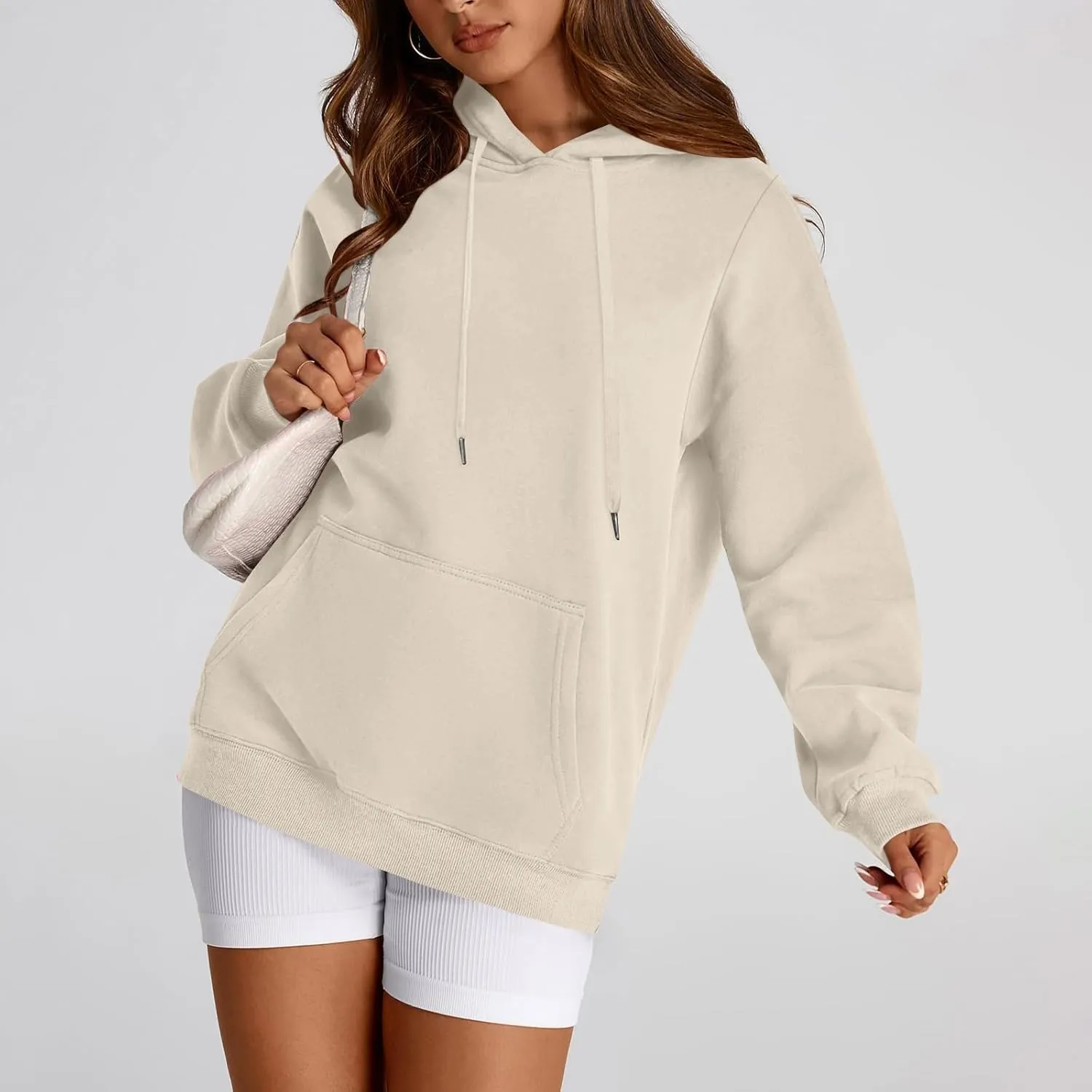 TWGONE Womens Hoodies Pullover Casual Long Sleeve Solid Lightweight Tops Loose Hooded Sweatshirt with Pocket