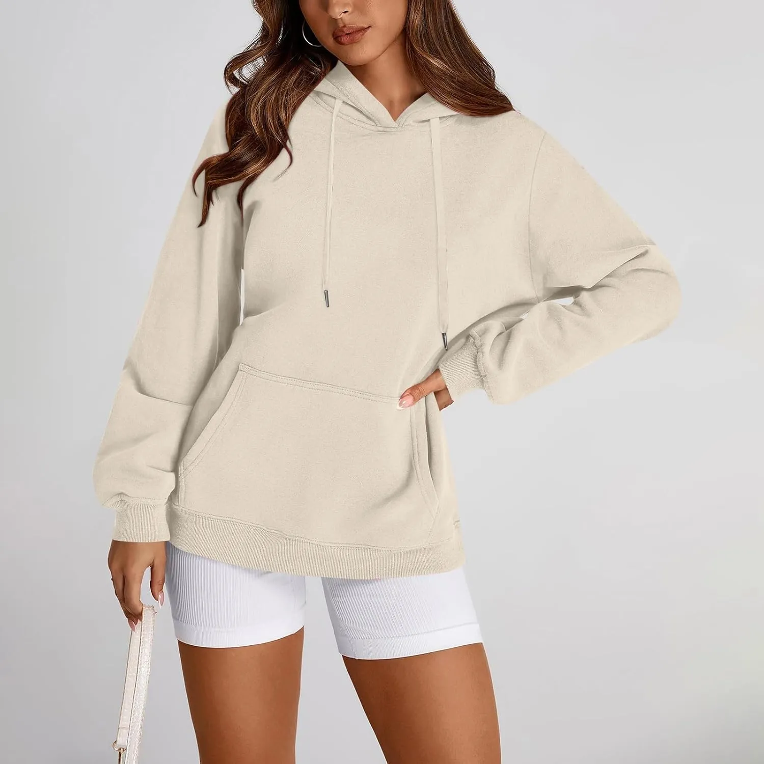 TWGONE Womens Hoodies Pullover Casual Long Sleeve Solid Lightweight Tops Loose Hooded Sweatshirt with Pocket