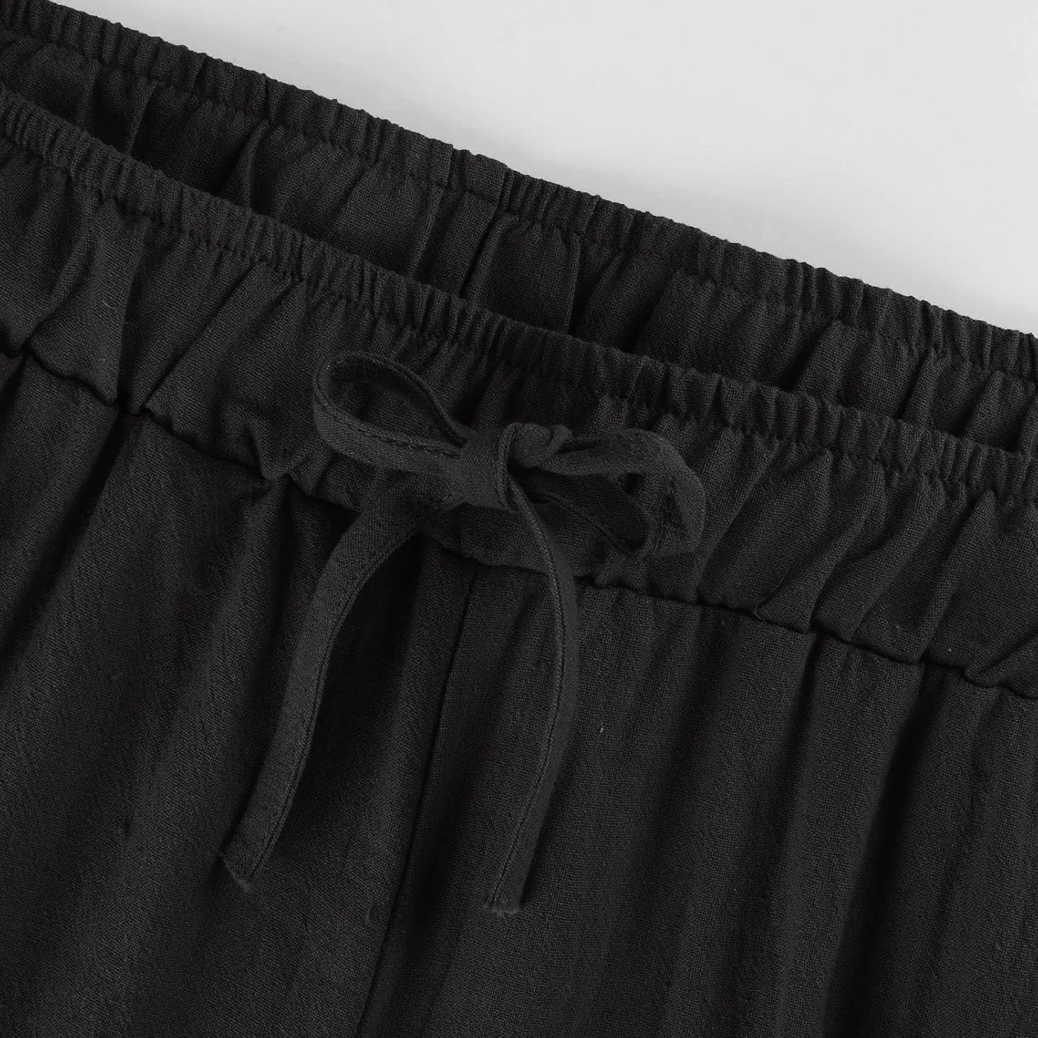 Wide Leg Linen Pants for Women Summer Baggy Comfy Palazzo Pants Drawstring Yoga Pants Casual Beach Pants with Pocket