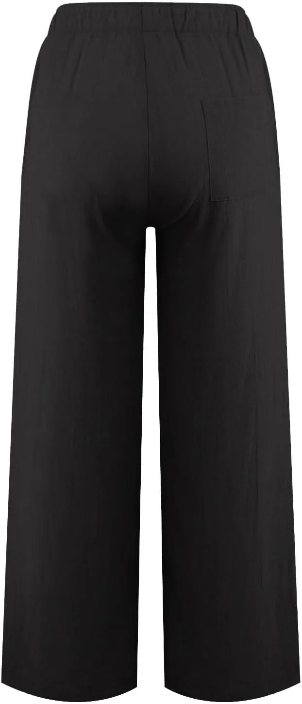 Wide Leg Linen Pants for Women Summer Baggy Comfy Palazzo Pants Drawstring Yoga Pants Casual Beach Pants with Pocket