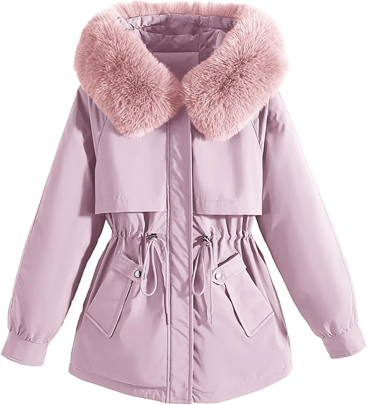 Winter Down Coats for Women Fleece Lined Warm Puffer Jacket Fashion Down Coat Button Padded Outerwear with Fur Hood