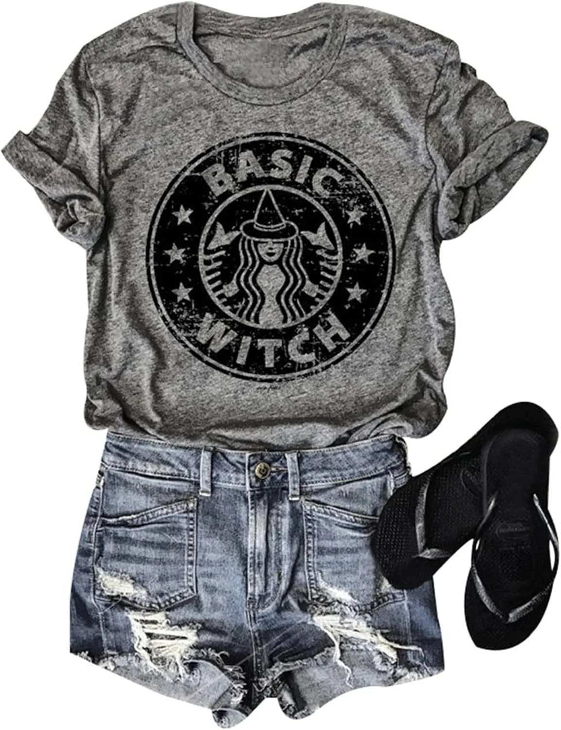 Women Basic Witch T-Shirts Hocus Pocus Halloween Shirts Goth Costume