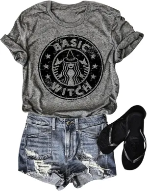 Women Basic Witch T-Shirts Hocus Pocus Halloween Shirts Goth Costume