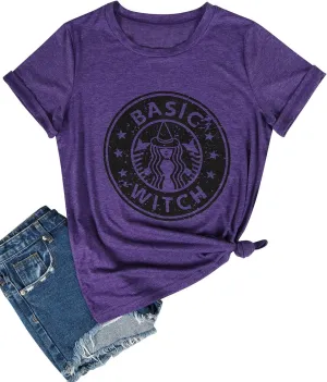 Women Basic Witch T-Shirts Hocus Pocus Halloween Shirts Goth Costume