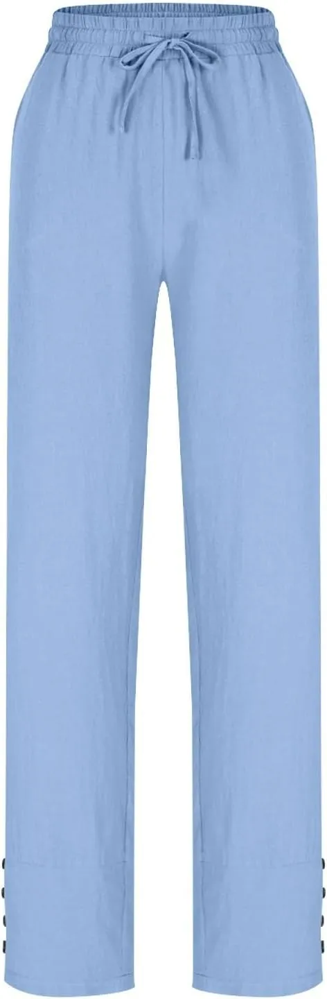 Women High Waisted Pants with Pockets Straight Leg Casual Trousers Pants Beach Summer Pants Loose Vacation Pants