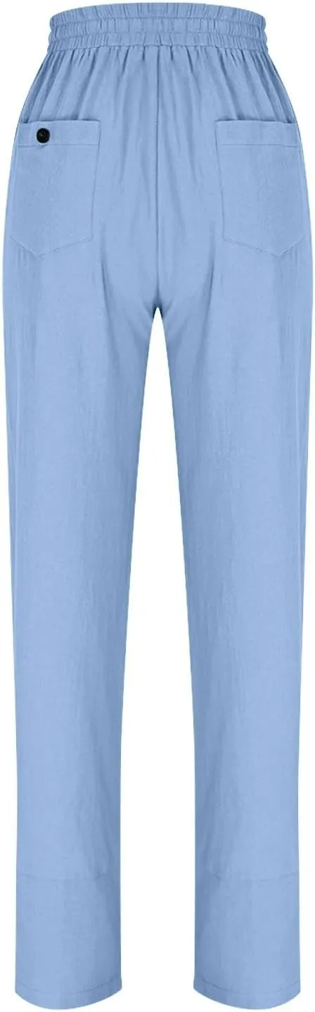 Women High Waisted Pants with Pockets Straight Leg Casual Trousers Pants Beach Summer Pants Loose Vacation Pants