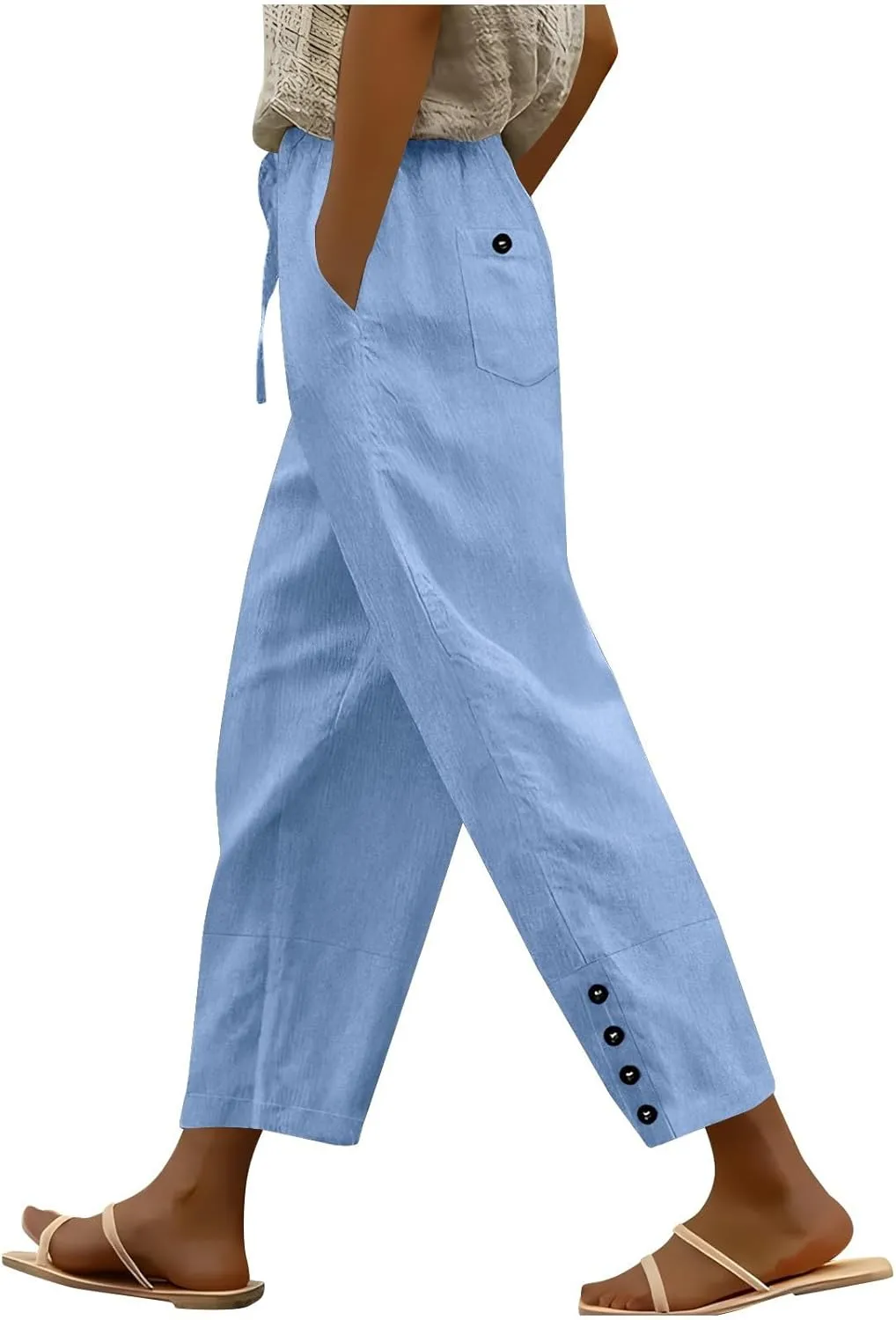 Women High Waisted Pants with Pockets Straight Leg Casual Trousers Pants Beach Summer Pants Loose Vacation Pants