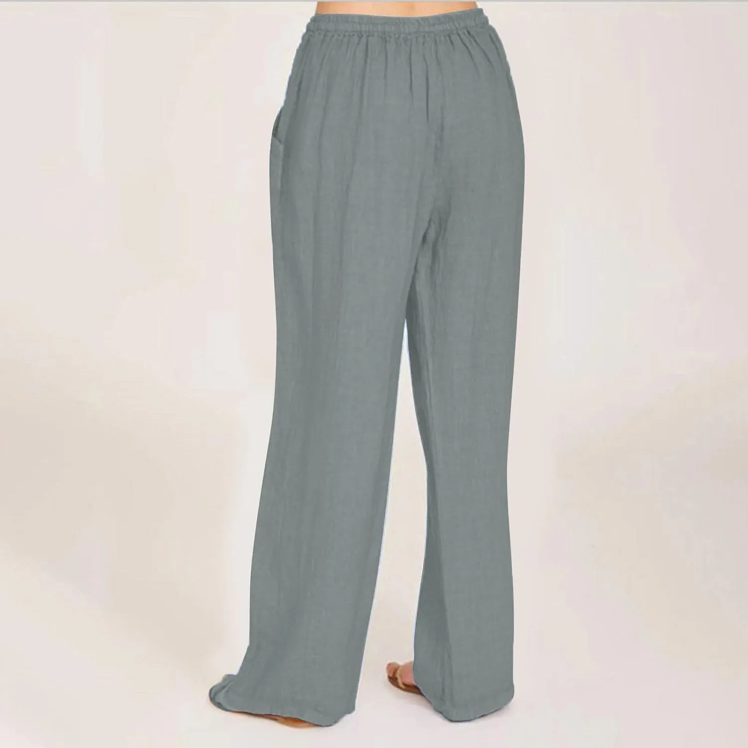 Women Linen Pants Summer Casual Beach Pants Drawstring High Waisted Wide Leg Pants Loose Trousers with Pockets