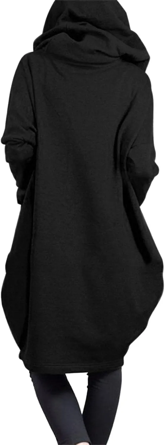 Women Long Hoodies Oversized Zip Up Tunic Coats Outerwear Longline Jackets Long Sleeve Cardigan with Pockets