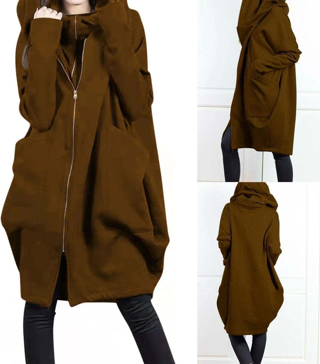 Women Long Hoodies Oversized Zip Up Tunic Coats Outerwear Longline Jackets Long Sleeve Cardigan with Pockets