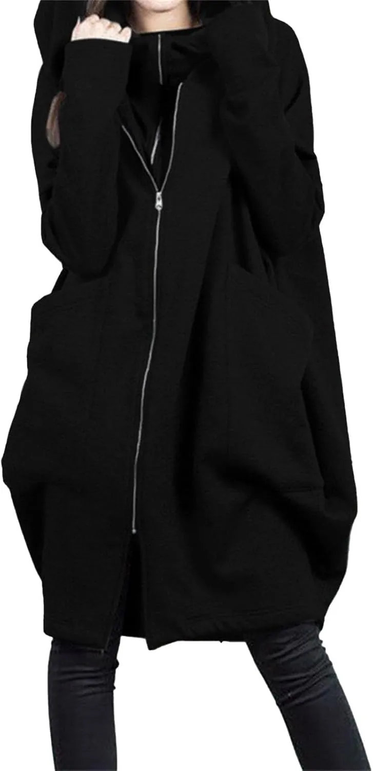 Women Long Hoodies Oversized Zip Up Tunic Coats Outerwear Longline Jackets Long Sleeve Cardigan with Pockets