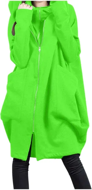 Women Long Hoodies Oversized Zip Up Tunic Coats Outerwear Longline Jackets Long Sleeve Cardigan with Pockets