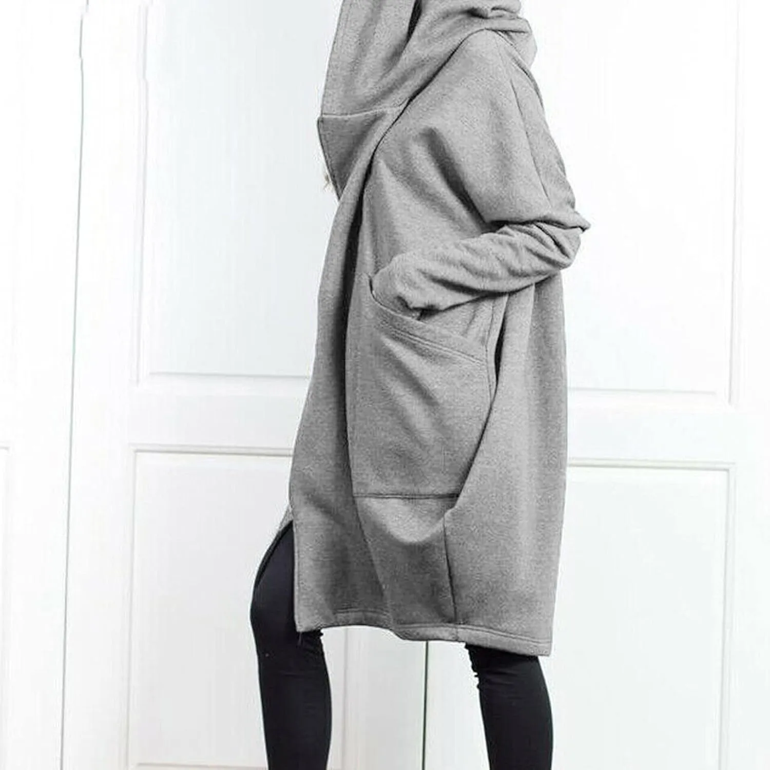 Women Long Hoodies Oversized Zip Up Tunic Coats Outerwear Longline Jackets Long Sleeve Cardigan with Pockets