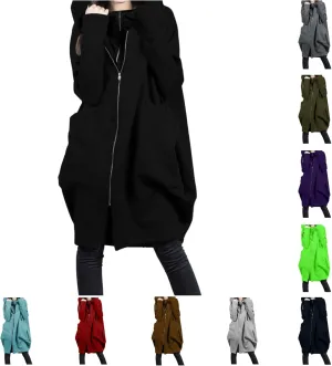 Women Long Hoodies Oversized Zip Up Tunic Coats Outerwear Longline Jackets Long Sleeve Cardigan with Pockets