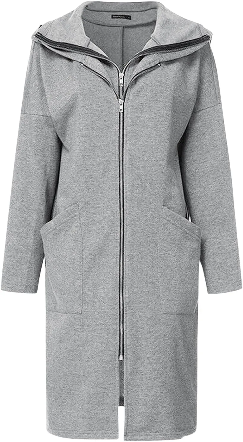 Women Long Hoodies Oversized Zip Up Tunic Coats Outerwear Longline Jackets Long Sleeve Cardigan with Pockets