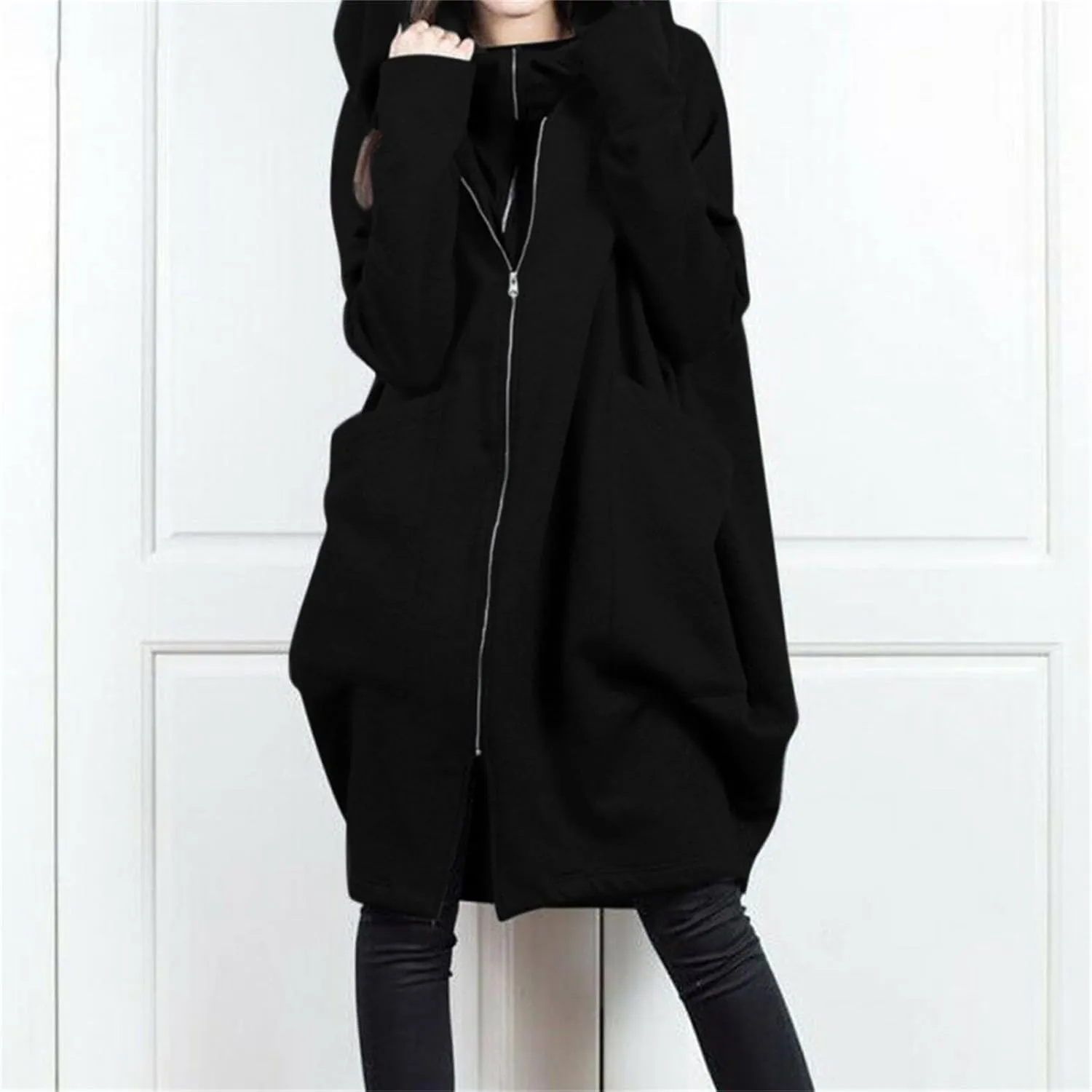 Women Long Hoodies Oversized Zip Up Tunic Coats Outerwear Longline Jackets Long Sleeve Cardigan with Pockets