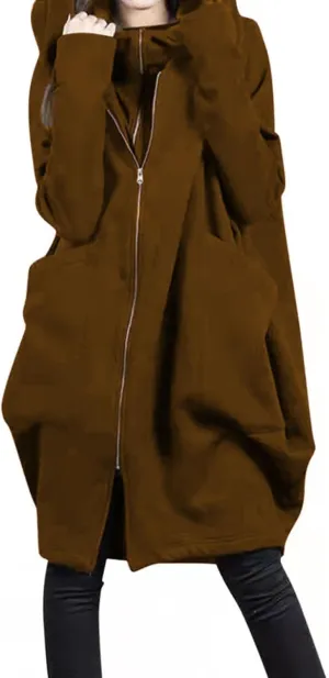 Women Long Hoodies Oversized Zip Up Tunic Coats Outerwear Longline Jackets Long Sleeve Cardigan with Pockets