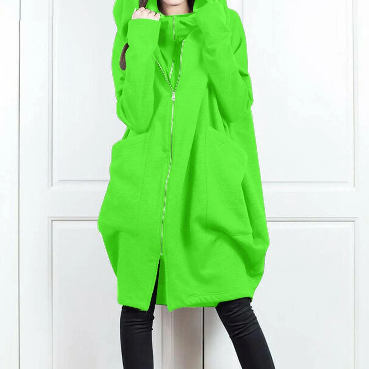 Women Long Hoodies Oversized Zip Up Tunic Coats Outerwear Longline Jackets Long Sleeve Cardigan with Pockets
