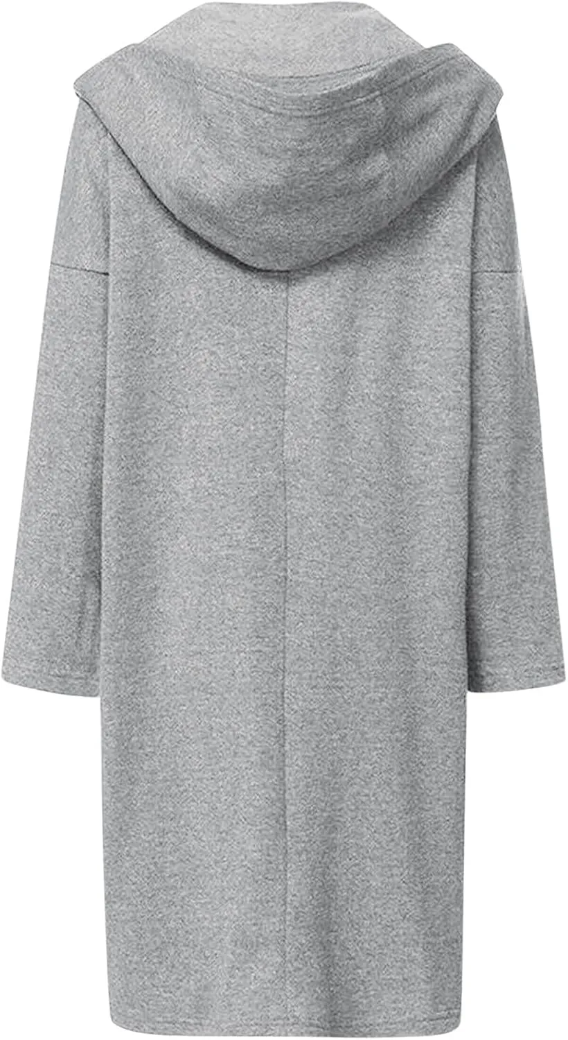 Women Long Hoodies Oversized Zip Up Tunic Coats Outerwear Longline Jackets Long Sleeve Cardigan with Pockets