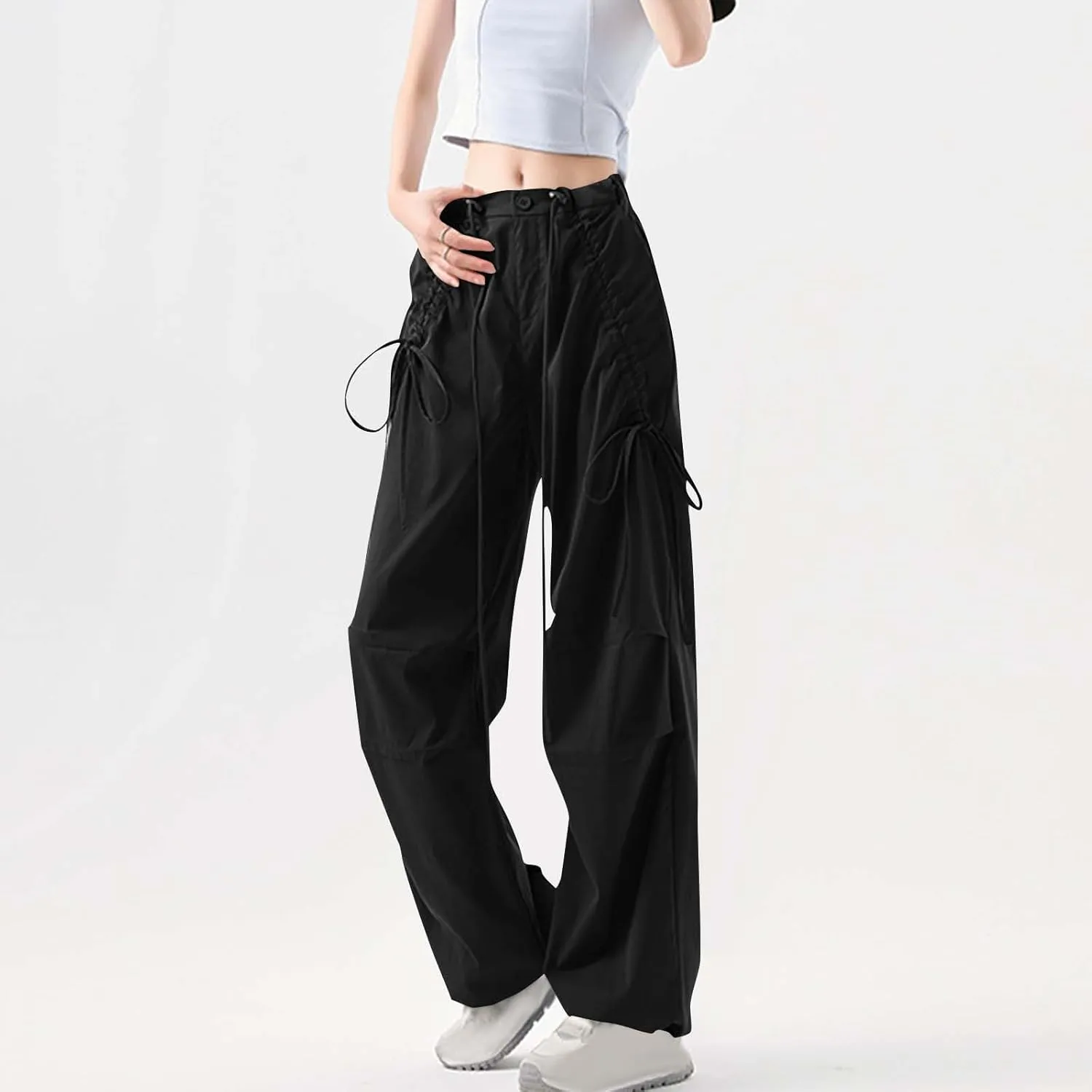 Women Pleated High Cut Straight Leg Plain Long Leg Loose Fit Trousers Pants for Women Cargo Summer Fall 2025 Y2K