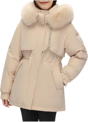 Women Puffer Jacket with Hood Hooded Winter Down Puffer Coat for Women with Faux-Fur Hood & Collar