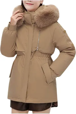 Women Puffer Jacket with Hood Hooded Winter Down Puffer Coat for Women with Faux-Fur Hood & Collar