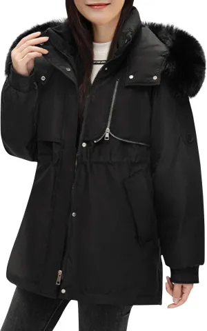 Women Puffer Jacket with Hood Hooded Winter Down Puffer Coat for Women with Faux-Fur Hood & Collar