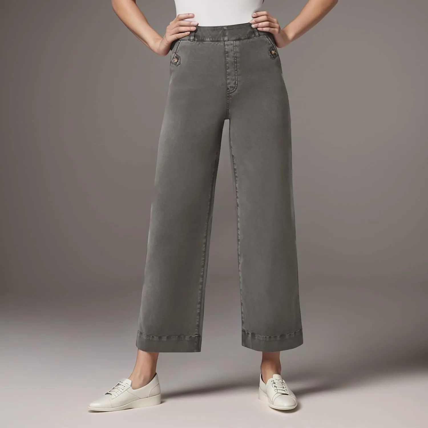 Women Stretch Twill Cropped Wide Leg Pant Casual Straight Leg Chino Pants Baggy Ankle Jeans Cropped Denim Pants