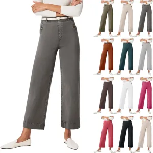 Women Stretch Twill Cropped Wide Leg Pant Casual Straight Leg Chino Pants Baggy Ankle Jeans Cropped Denim Pants