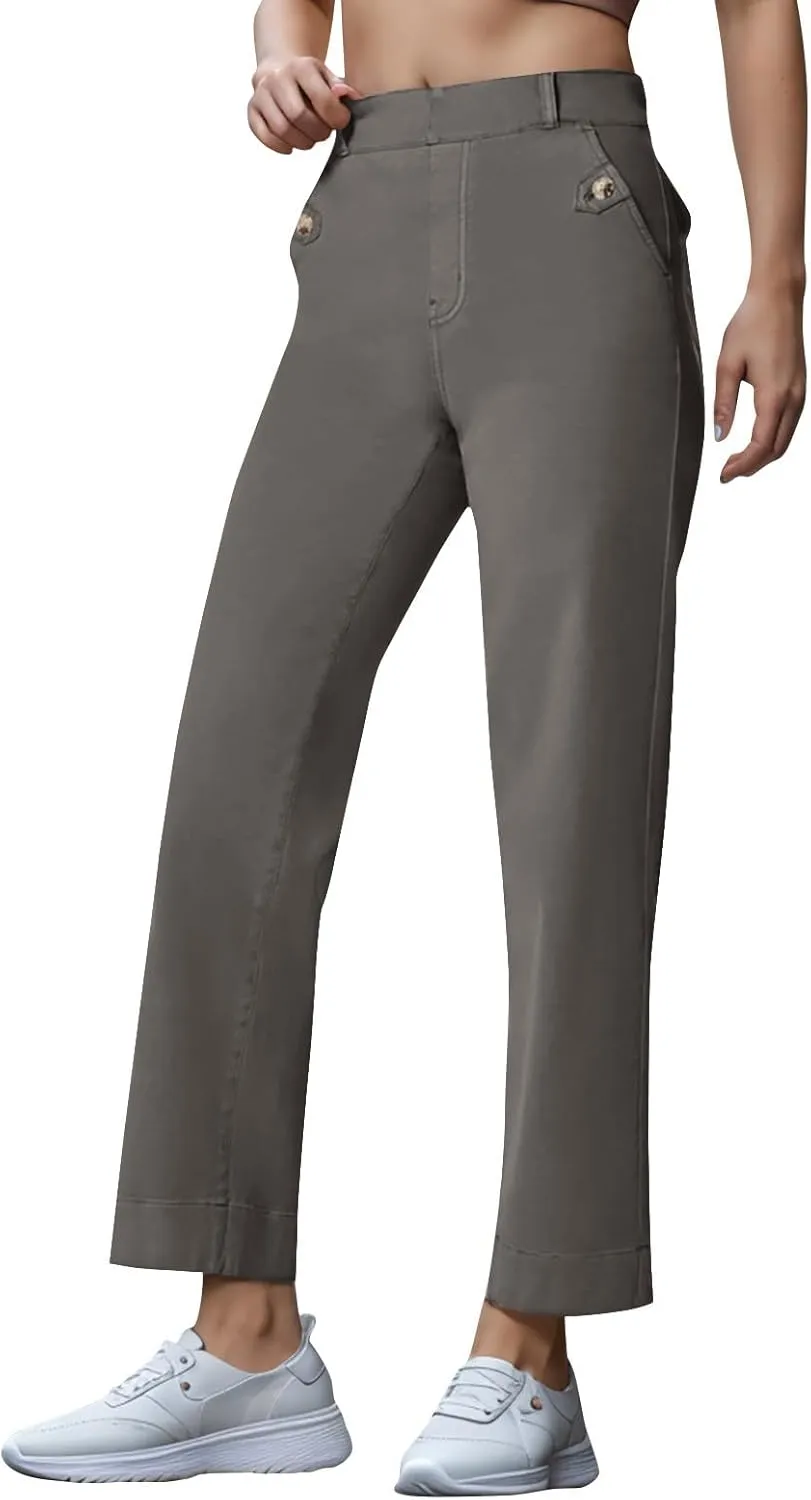 Women Stretch Twill Cropped Wide Leg Pant Casual Straight Leg Chino Pants Baggy Ankle Jeans Cropped Denim Pants