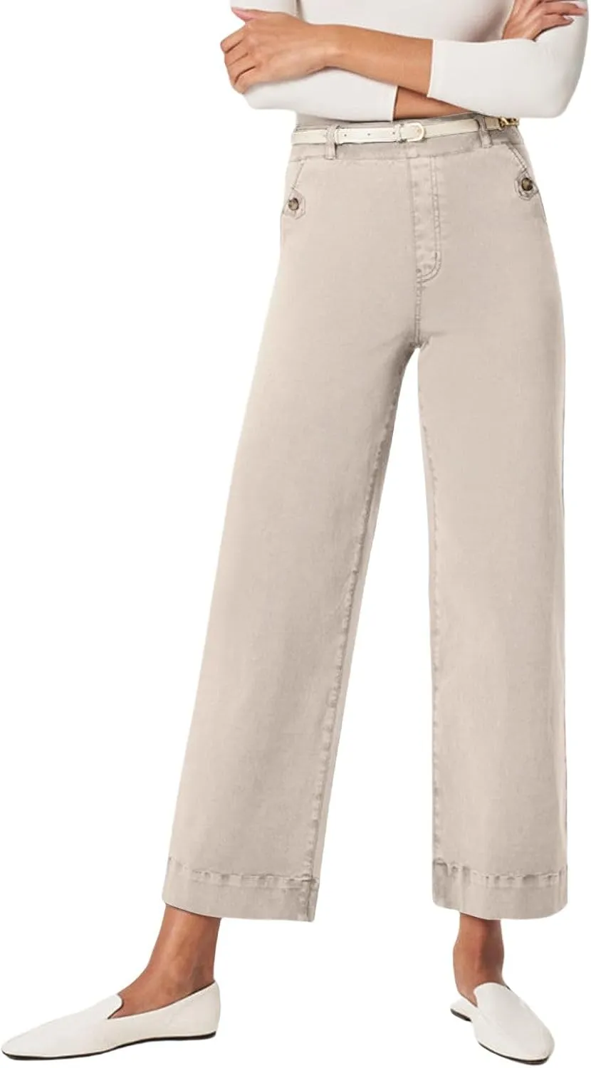 Women Stretch Twill Cropped Wide Leg Pant Casual Straight Leg Chino Pants Baggy Ankle Jeans Cropped Denim Pants