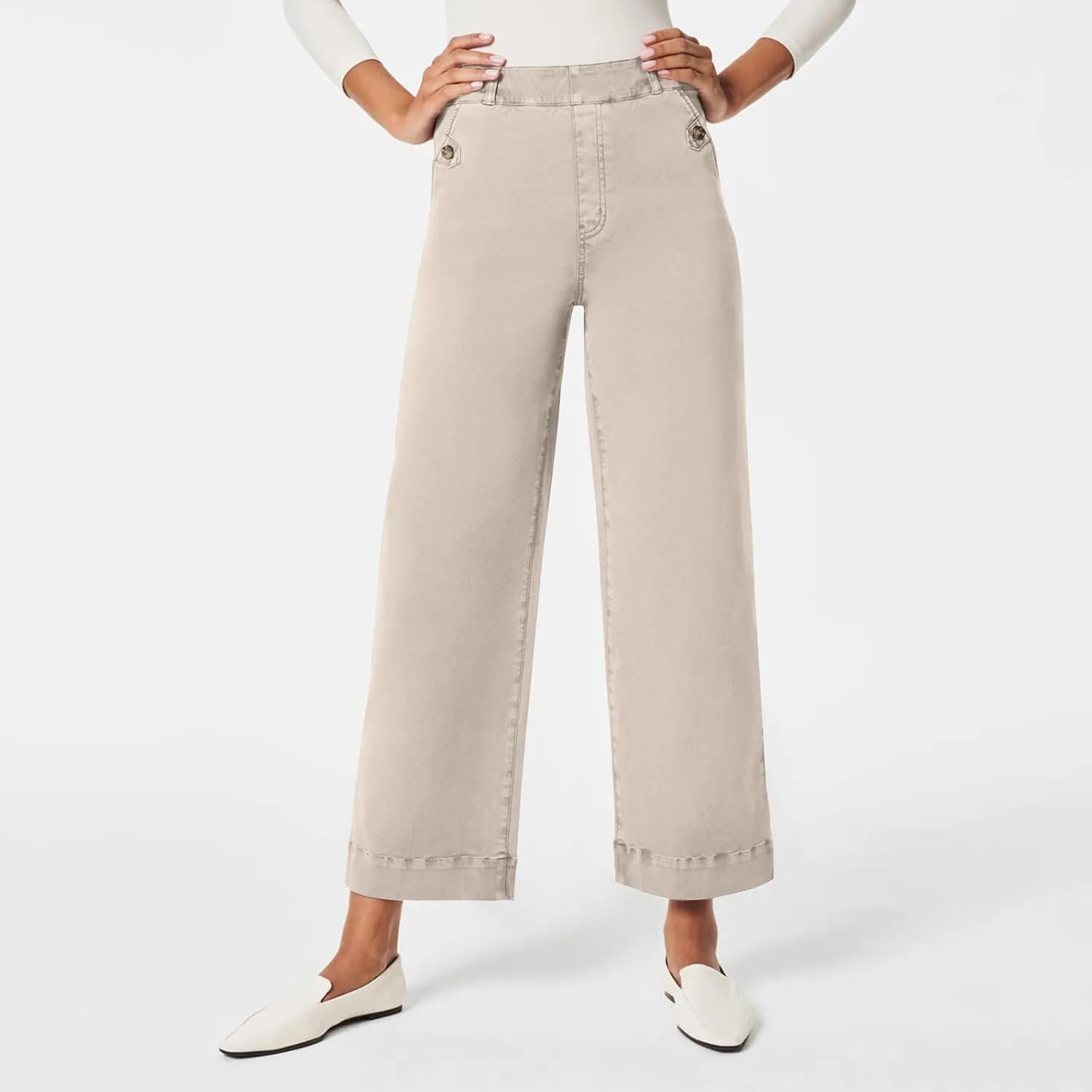 Women Stretch Twill Cropped Wide Leg Pant Casual Straight Leg Chino Pants Baggy Ankle Jeans Cropped Denim Pants