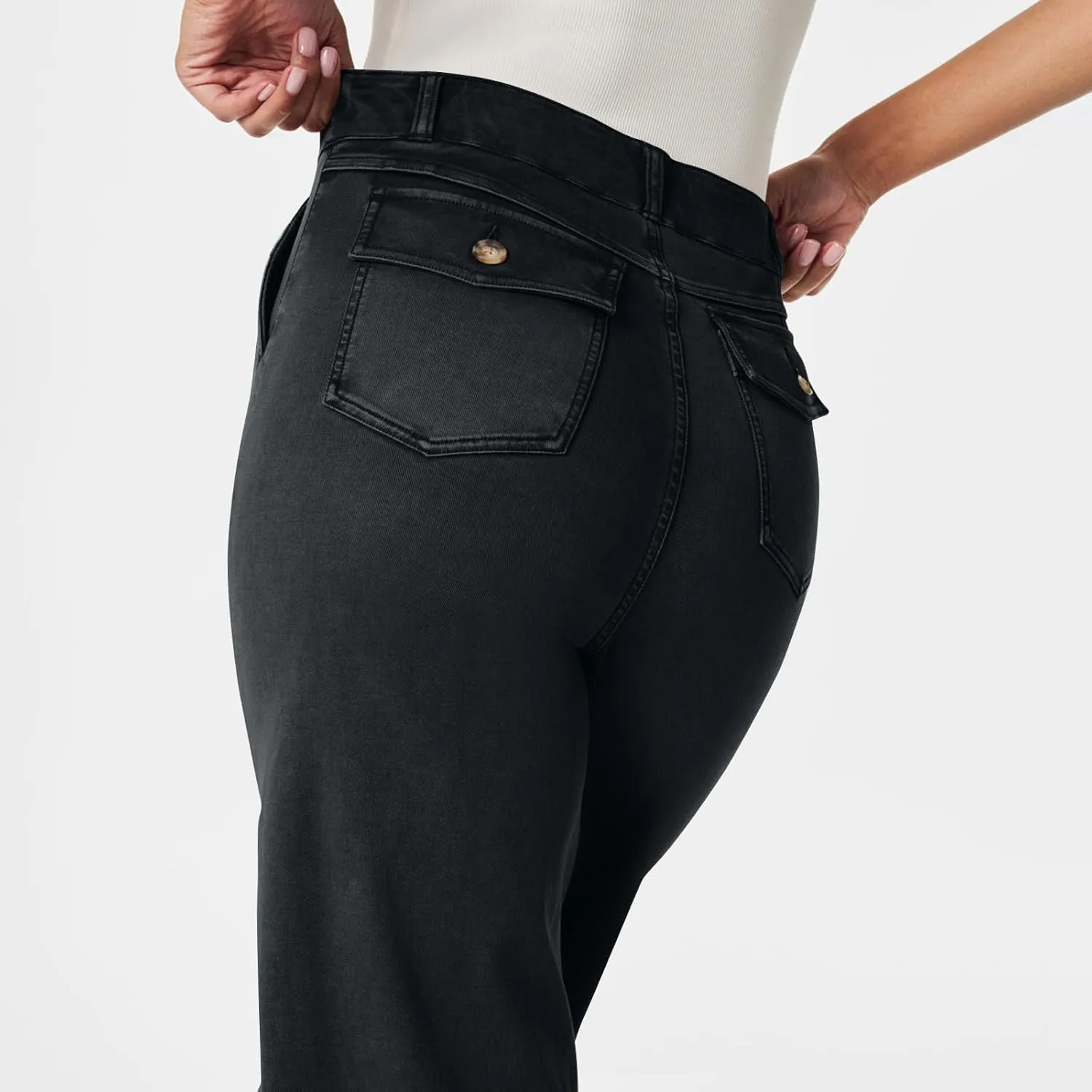 Women Stretch Twill Cropped Wide Leg Pant Casual Straight Leg Chino Pants Baggy Ankle Jeans Cropped Denim Pants