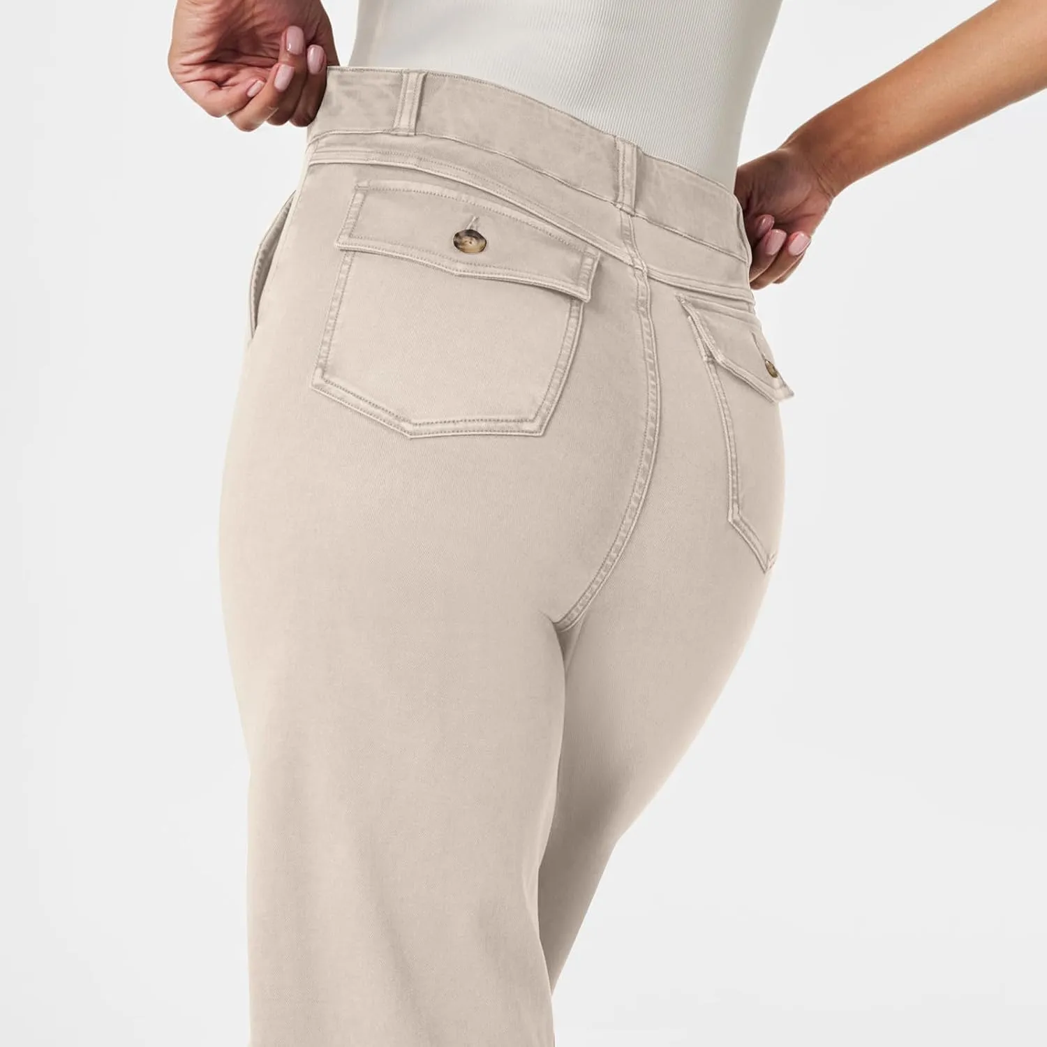 Women Stretch Twill Cropped Wide Leg Pant Casual Straight Leg Chino Pants Baggy Ankle Jeans Cropped Denim Pants