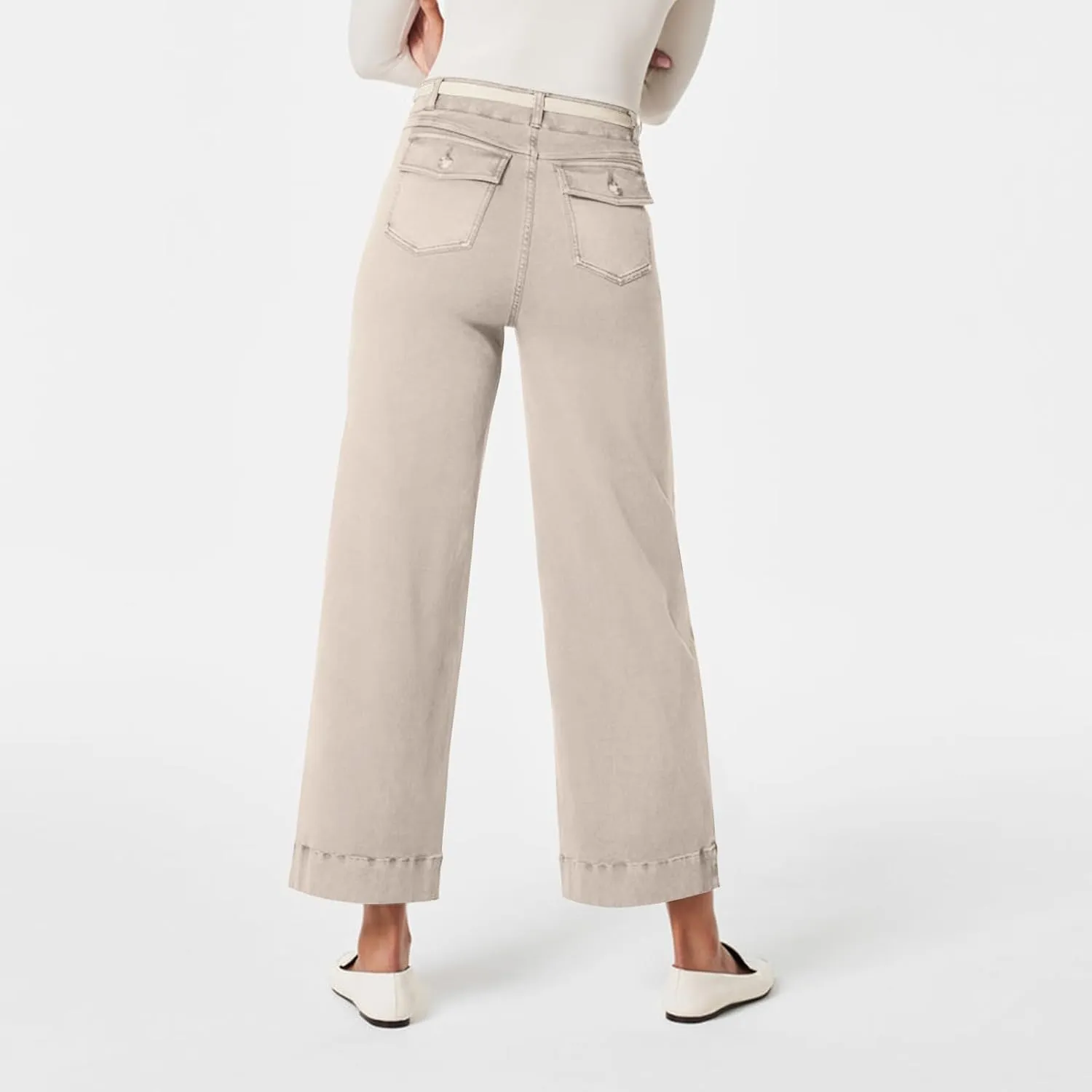 Women Stretch Twill Cropped Wide Leg Pant Casual Straight Leg Chino Pants Baggy Ankle Jeans Cropped Denim Pants