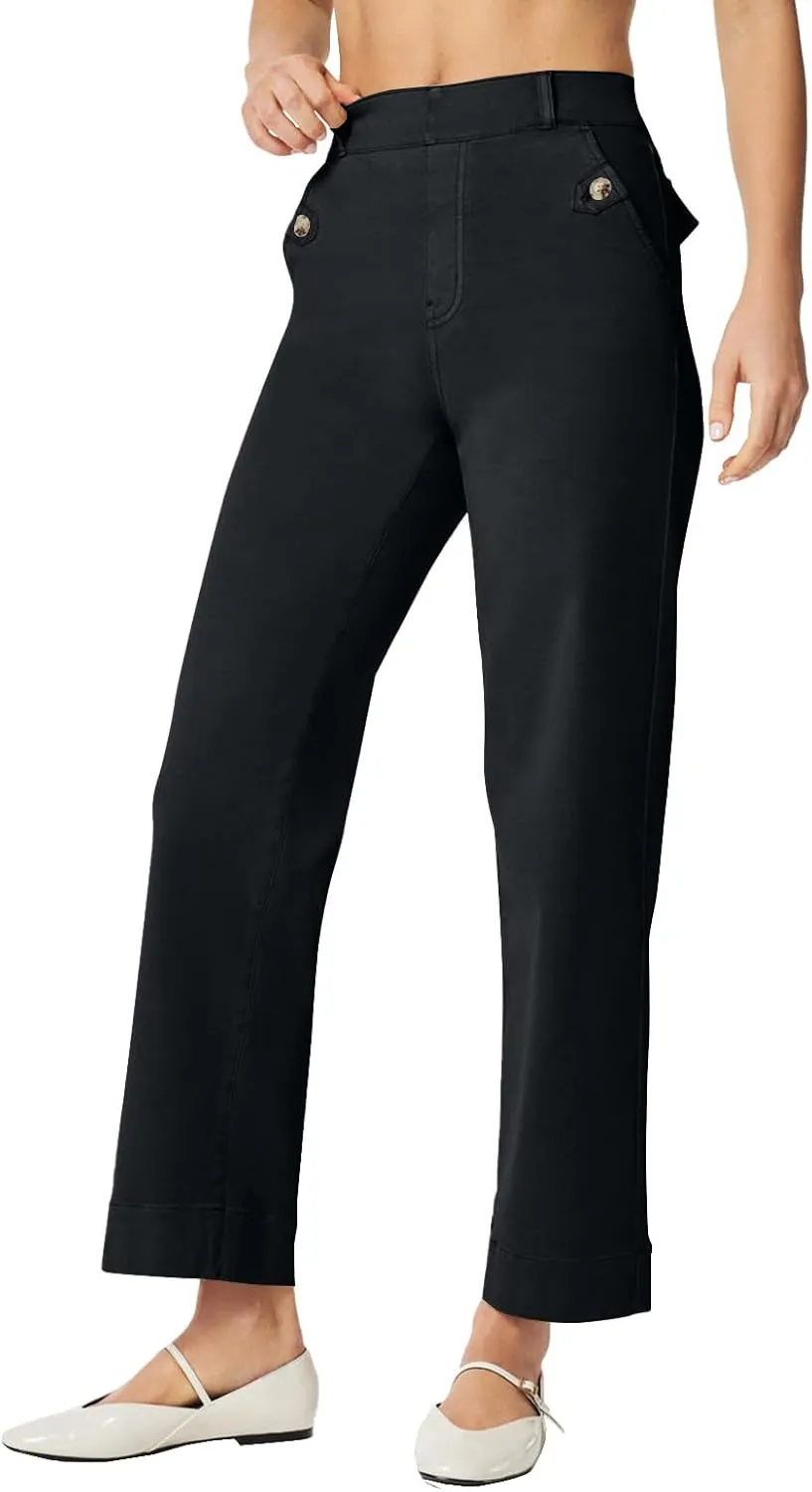 Women Stretch Twill Cropped Wide Leg Pant Casual Straight Leg Chino Pants Baggy Ankle Jeans Cropped Denim Pants