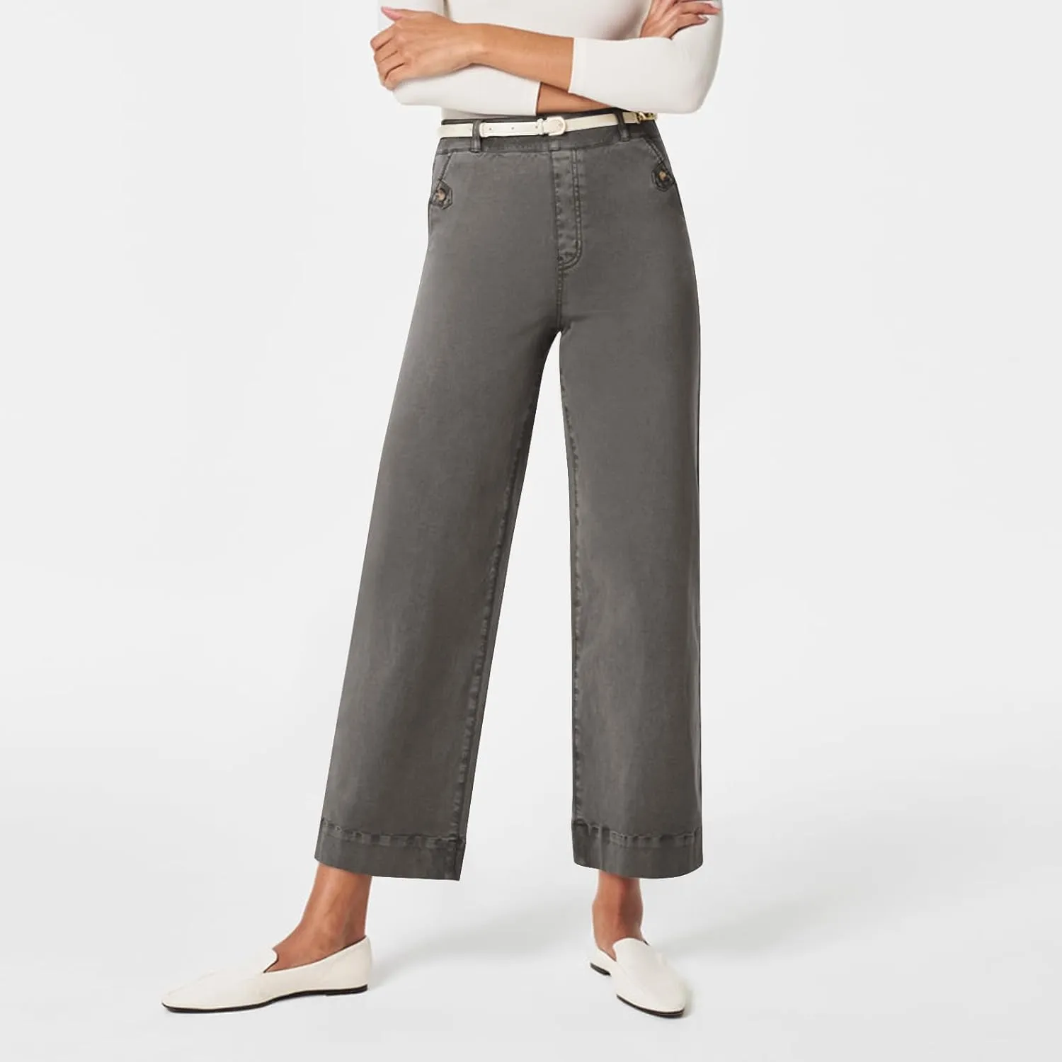 Women Stretch Twill Cropped Wide Leg Pant Casual Straight Leg Chino Pants Baggy Ankle Jeans Cropped Denim Pants